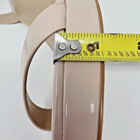 Beige Nude Patent Platform Open Toe Block Heel Sandal Womens 8.5 Baddie Chunky - Picture 11 of 11